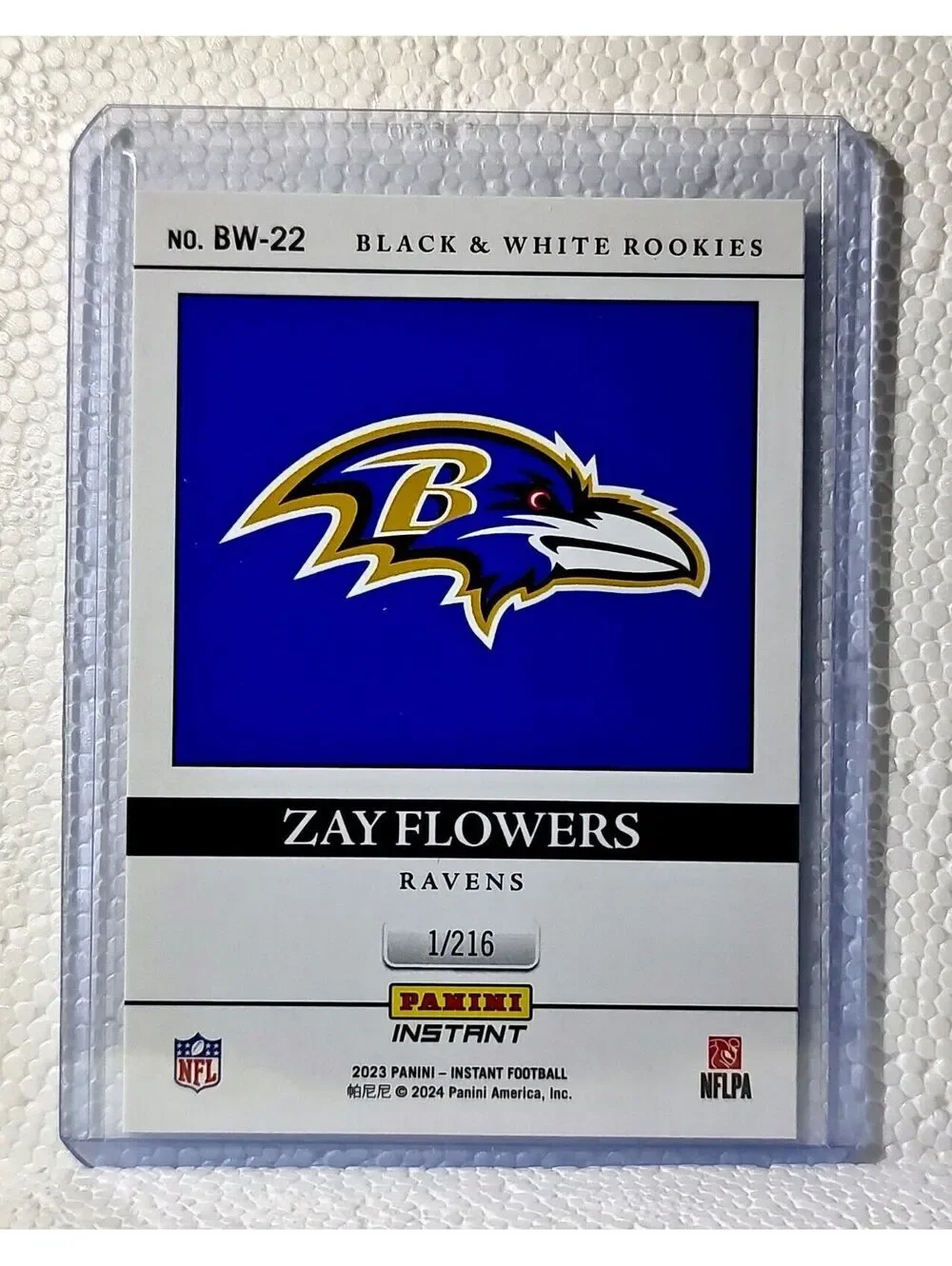 Zay Flowers 2023 Panini NFL #22 Black & White Rookies Card Ravens 1/216